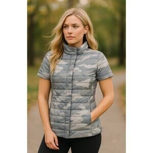 My Anorak Notch Collar Short Sleeve Jacket Coat Camo Down XS Luxury Puffer Quilt